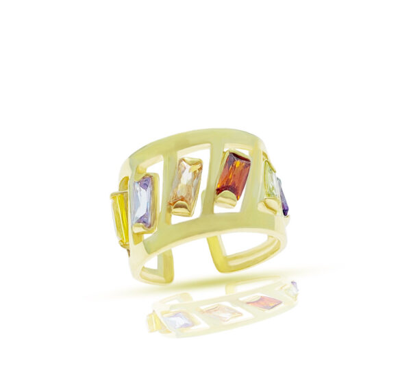 anillo moderno ancho con circonitas Neem